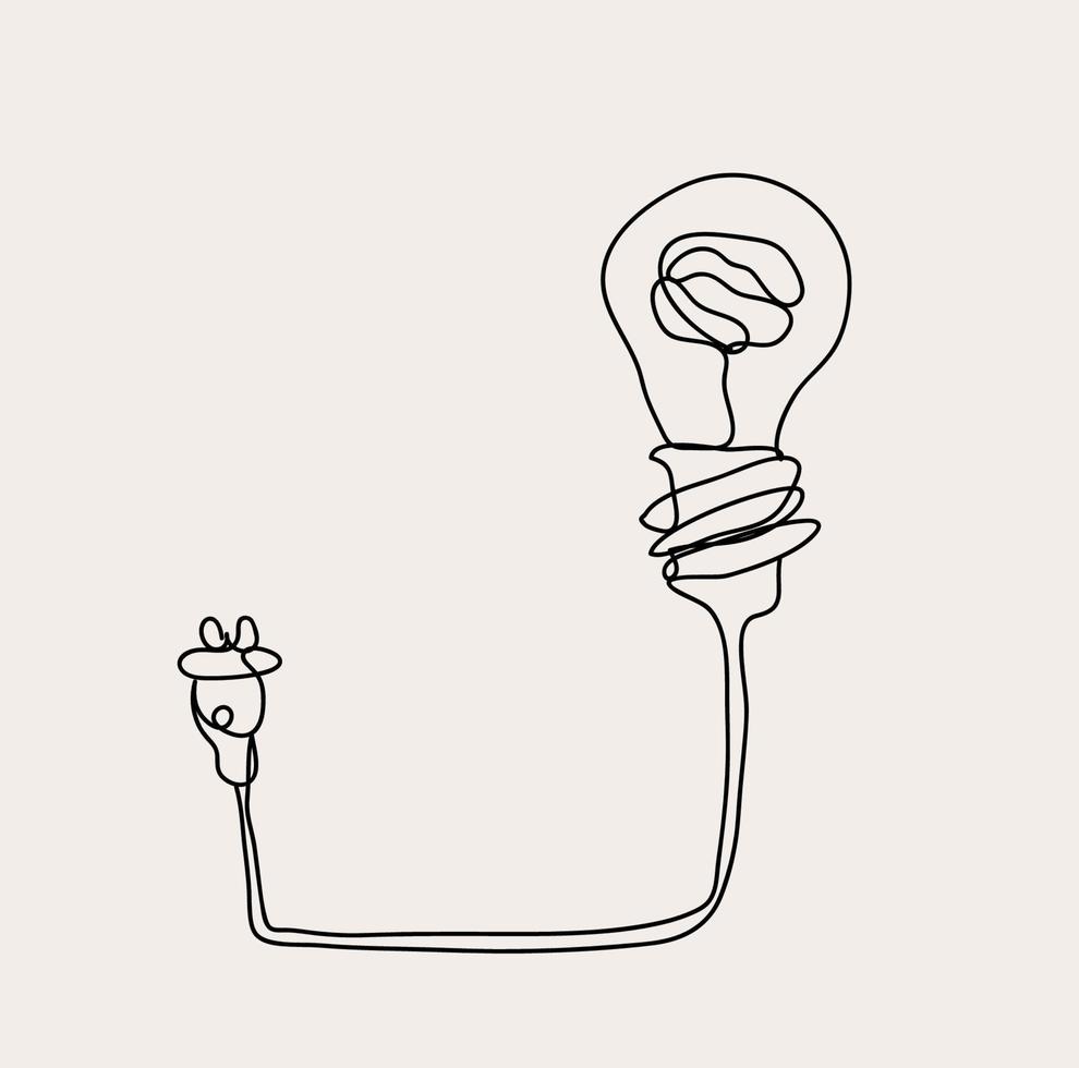 minimalista luz lâmpada linha arte, energia esboço desenho, simples esboço, vetor ilustração