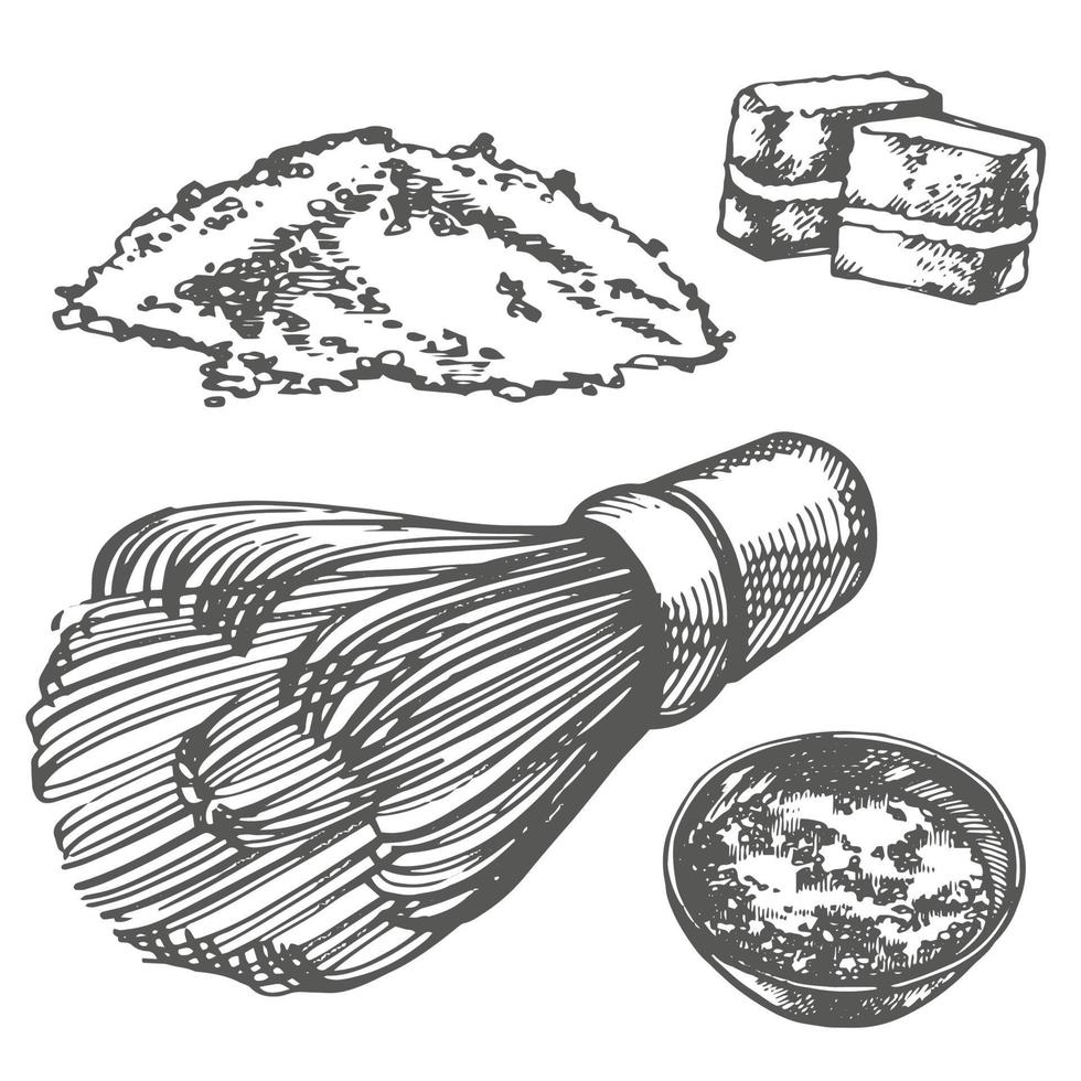chinês tradicional bule de chá com chá tigela. gráfico desenhado à mão ilustração, vetor. vetor