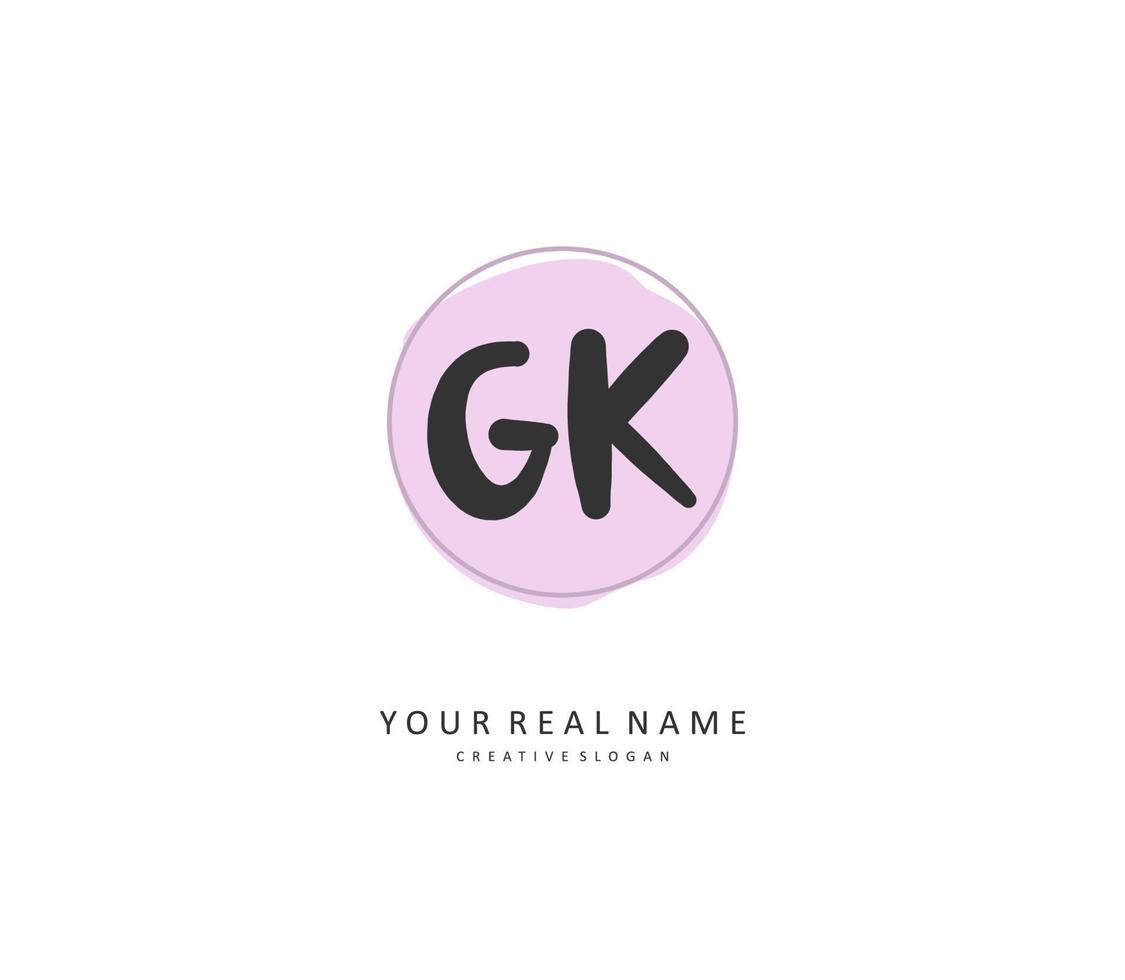 g k gk inicial carta caligrafia e assinatura logotipo. uma conceito caligrafia inicial logotipo com modelo elemento. vetor