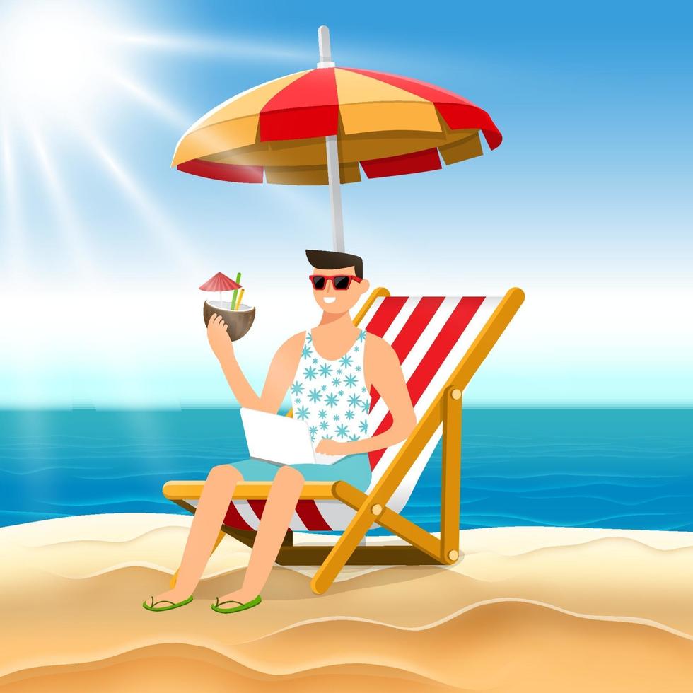 ilustração dos desenhos animados conceito homem relaxar na praia. ilustrar o vetor. vetor