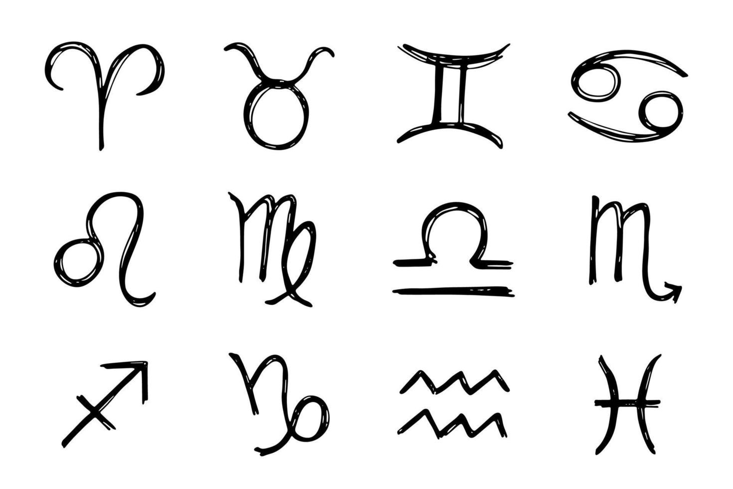 mão desenhado zodíaco sinais esotérico símbolo rabisco conjunto astrologia clipart elementos para Projeto vetor