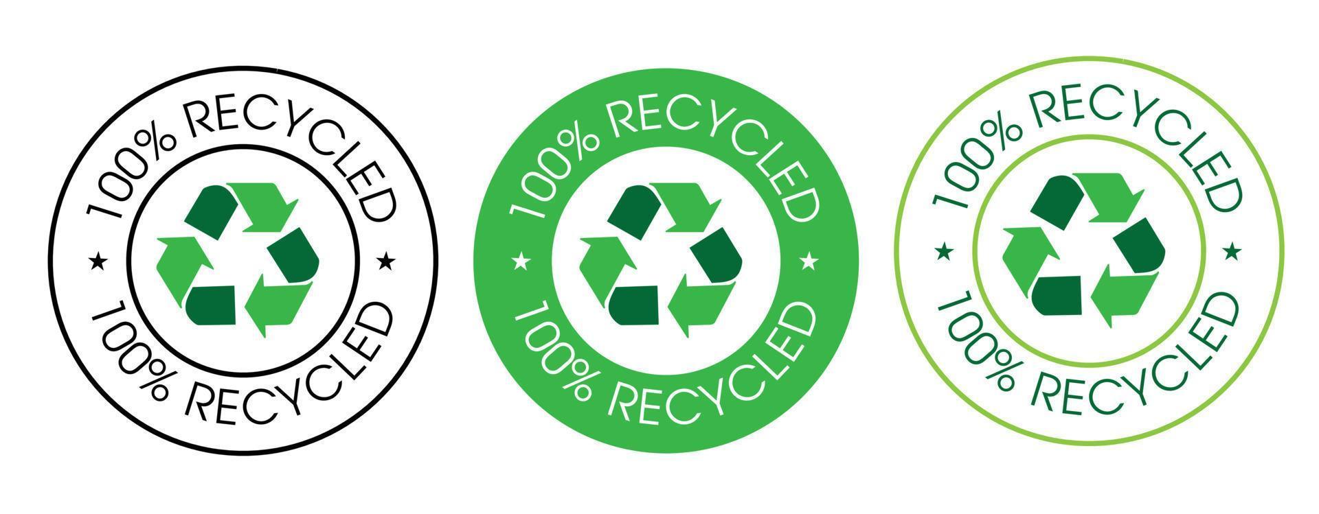 100 por cento reciclado vetor ícone definir, verde dentro cor