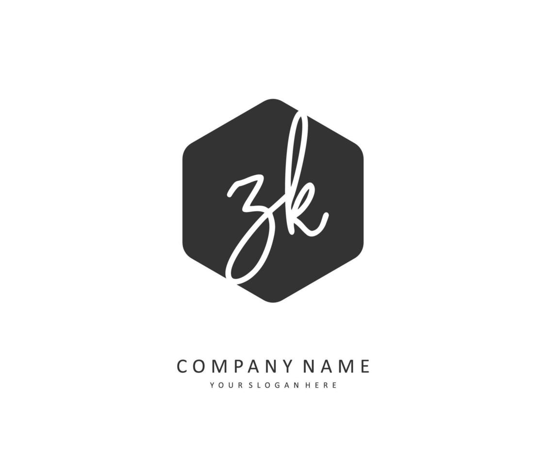 z k zk inicial carta caligrafia e assinatura logotipo. uma conceito caligrafia inicial logotipo com modelo elemento. vetor