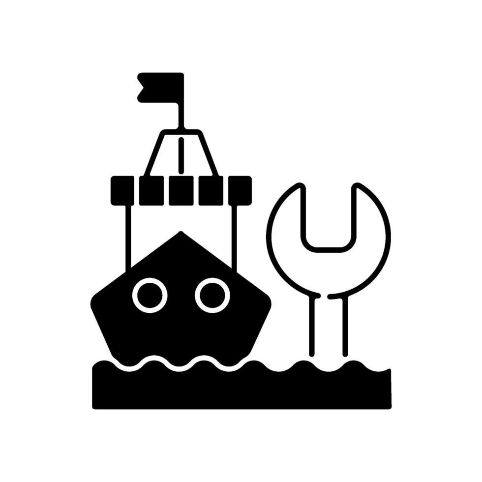 ícone linear preto de manutenção e reparo de navios vetor