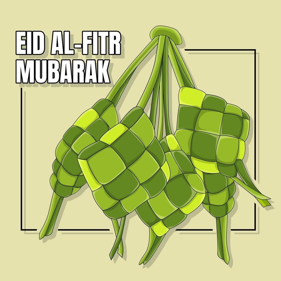 ilustração do ketupat cumprimento feliz eid al-fitr vetor