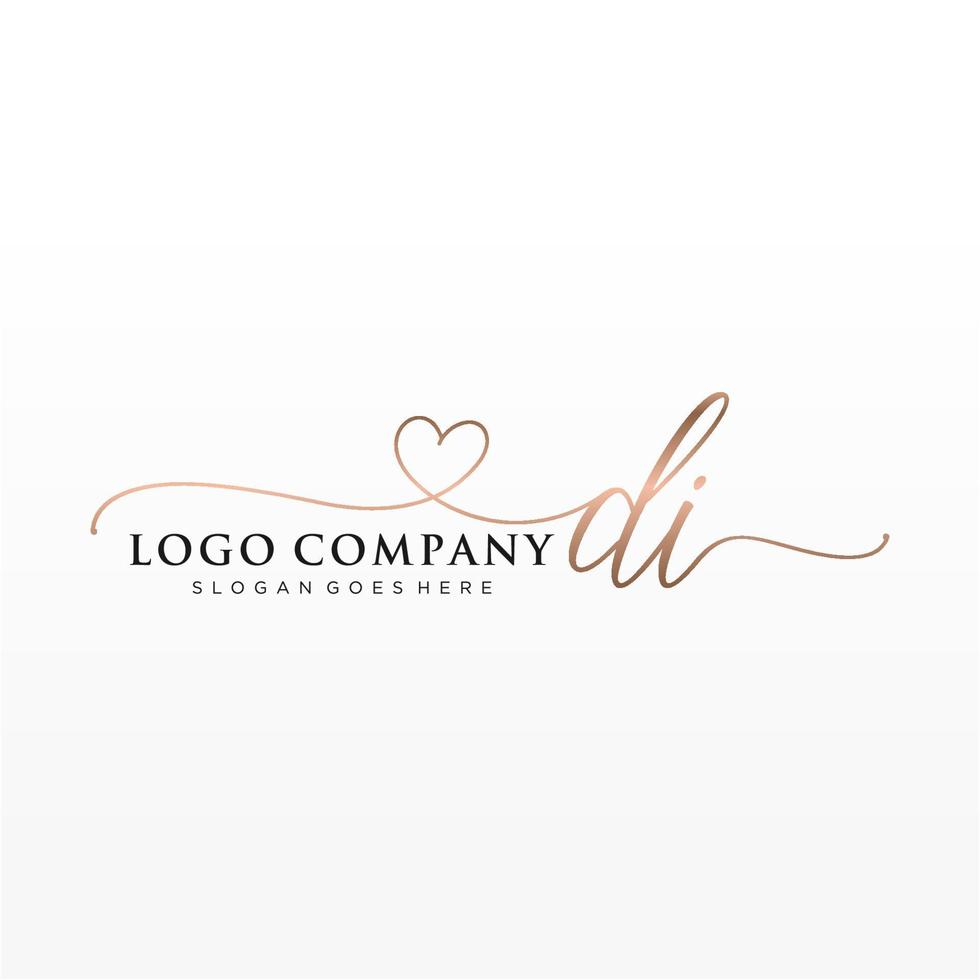 inicial di feminino logotipo coleções modelo. caligrafia logotipo do inicial assinatura, casamento, moda, joalheria, butique, floral e botânico com criativo modelo para qualquer companhia ou negócios. vetor