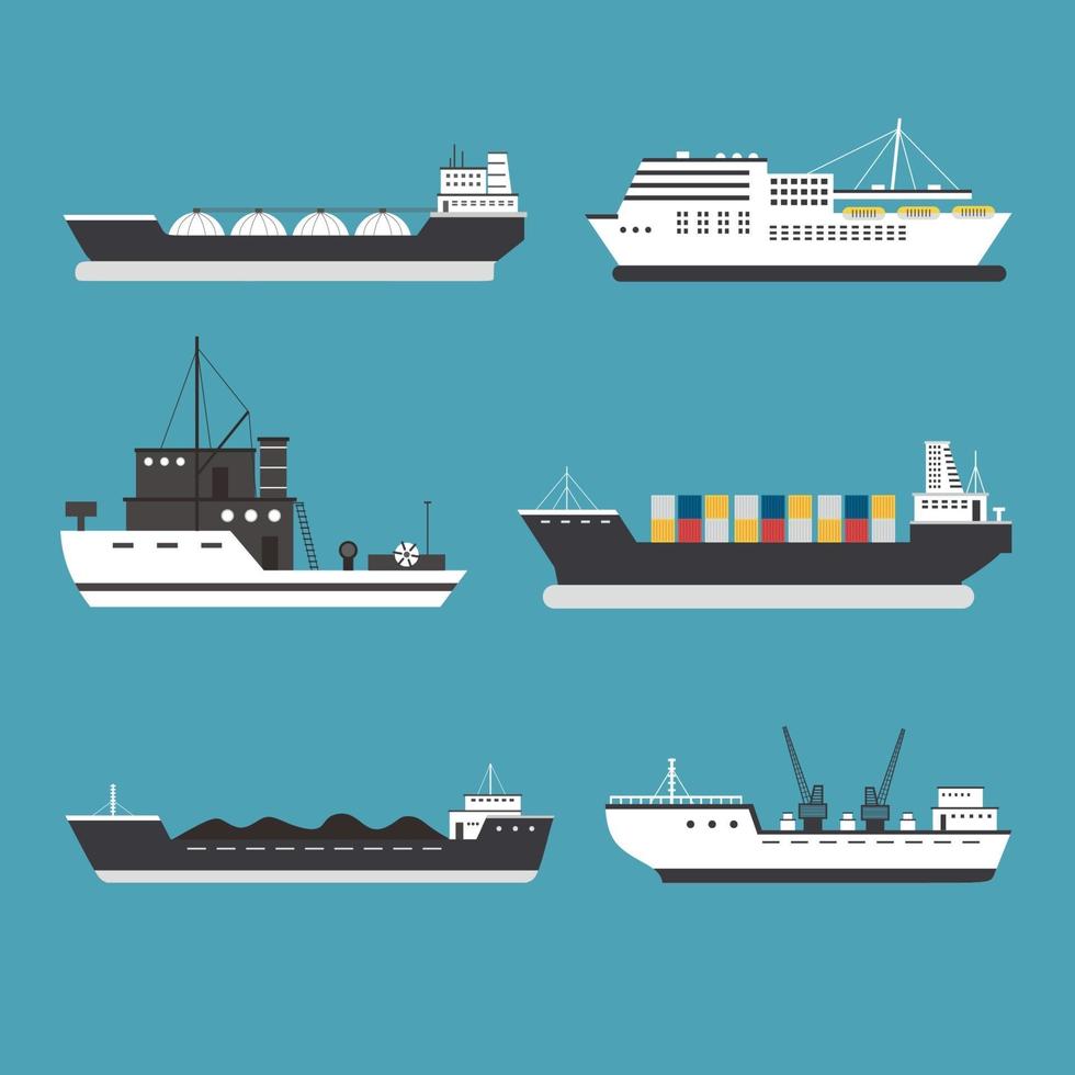 conjunto de banners da web de vetor plana sobre o tema do transporte marítimo.