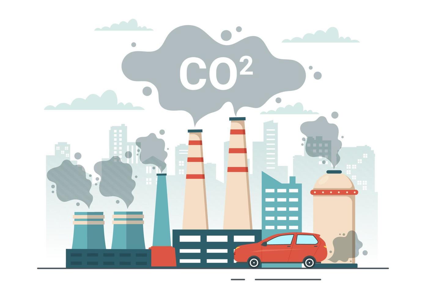 carbono dióxido ou co2 ilustração para Salve  planeta terra a partir de clima mudança Como uma resultado do fábrica e veículo poluição dentro mão desenhado modelos vetor