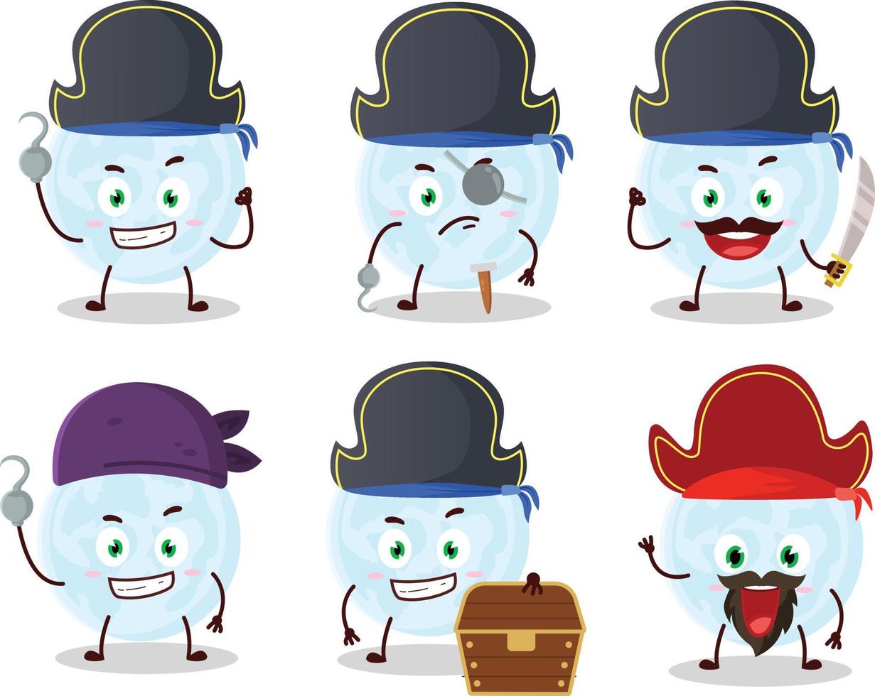 desenho animado personagem do azul lua com vários piratas emoticons vetor