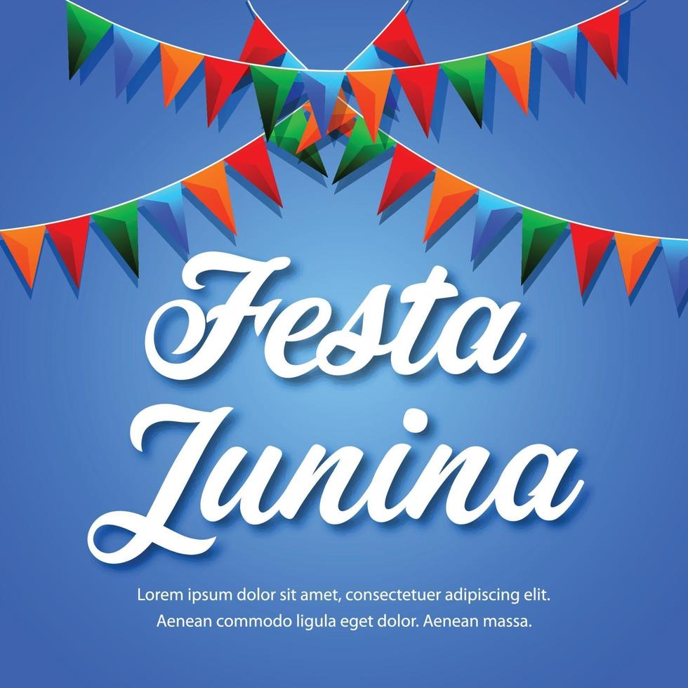 ilustração vetorial de festa junina com bandeira colorida de festa e lanterna vetor