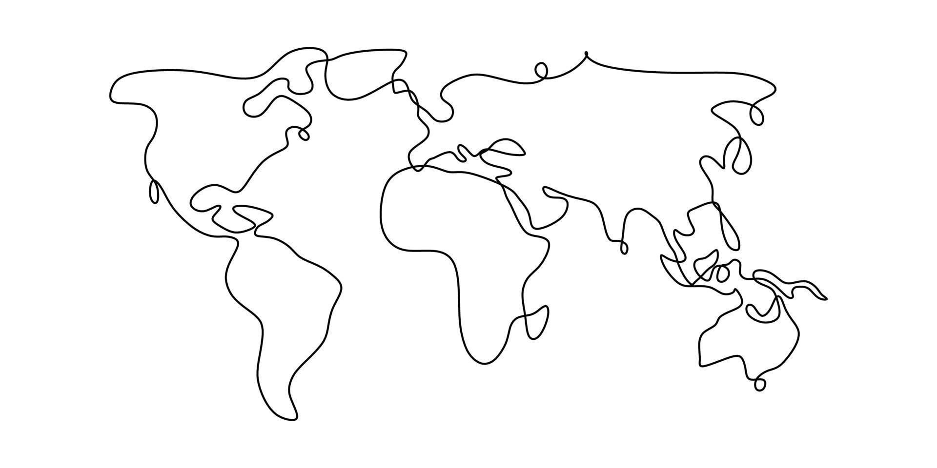 mundo de linha única contínua. globo terrestre um desenho de linha do design minimalista da ilustração do vetor do mapa do mundo do minimalismo isolado no fundo branco. conexão de rede global