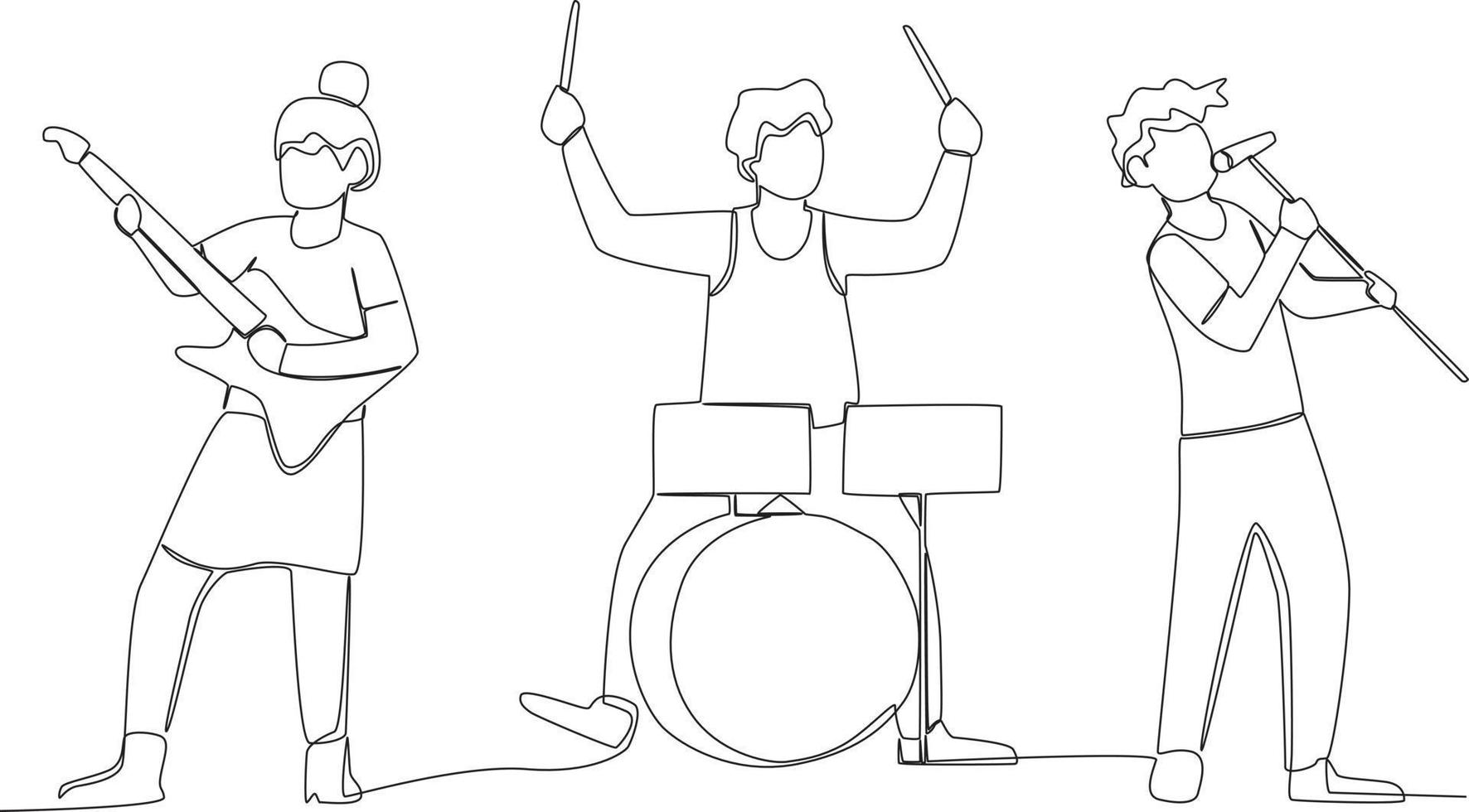 três animado pessoas jogando musical instrumentos vetor