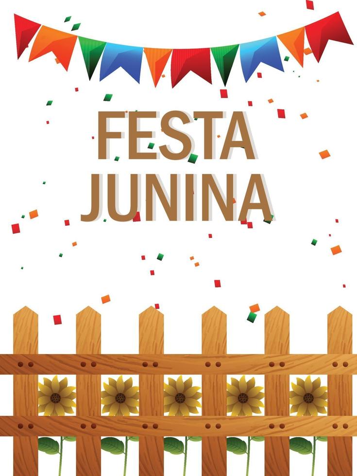 ilustração criativa festa junina com bandeira de festa colorida vetor