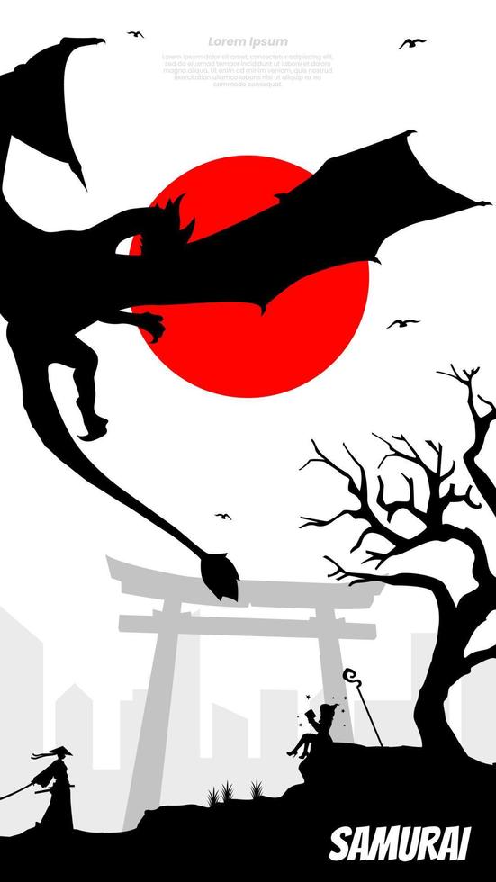 samurai versus bruxa. bruxa ler a livro. vermelho lua ilustração fundo. ronin. samurai papel de parede dentro vermelho lua. Dragão. mitológico animal. fantasia papel de parede. vetor