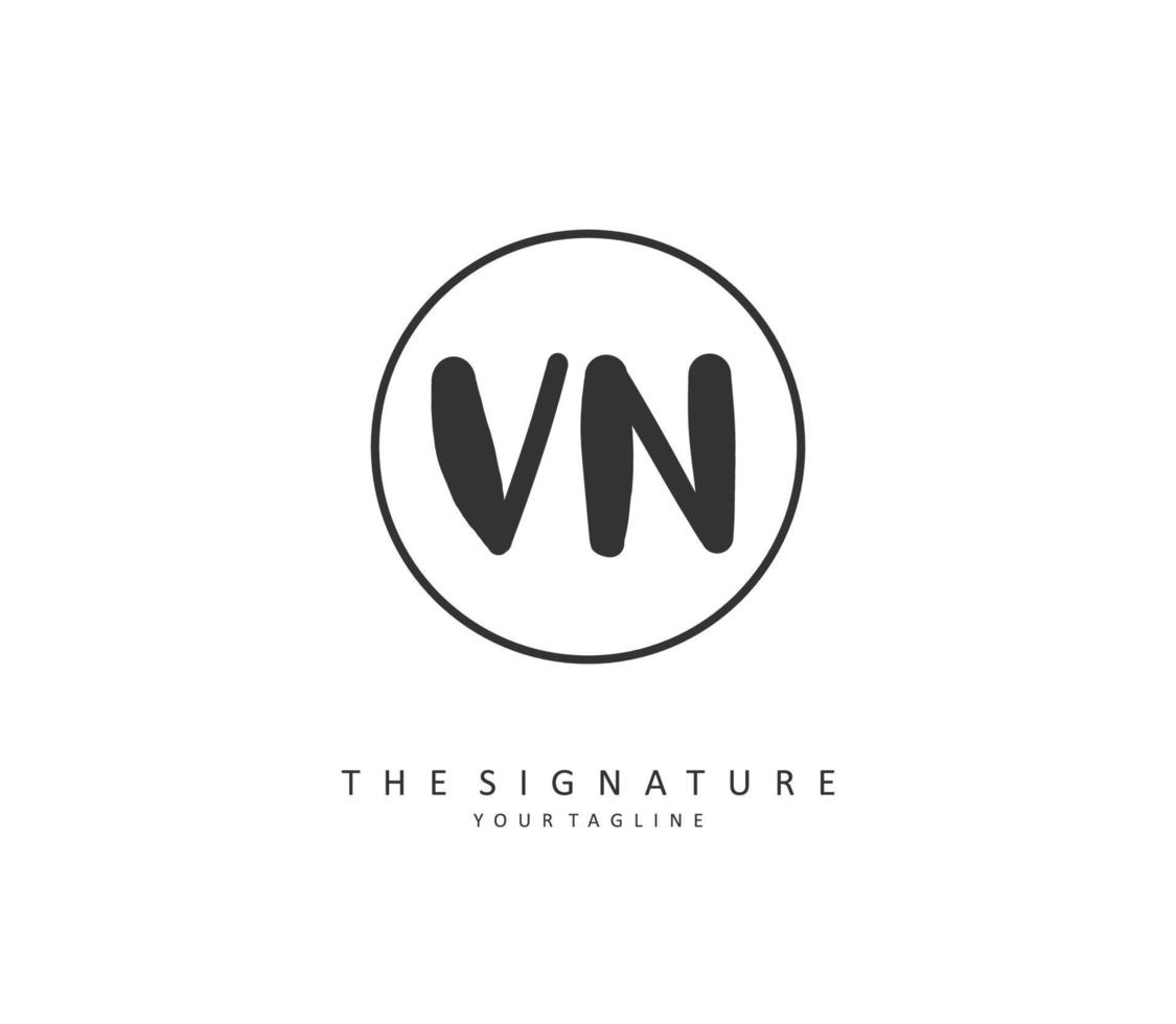 v n vn inicial carta caligrafia e assinatura logotipo. uma conceito caligrafia inicial logotipo com modelo elemento. vetor
