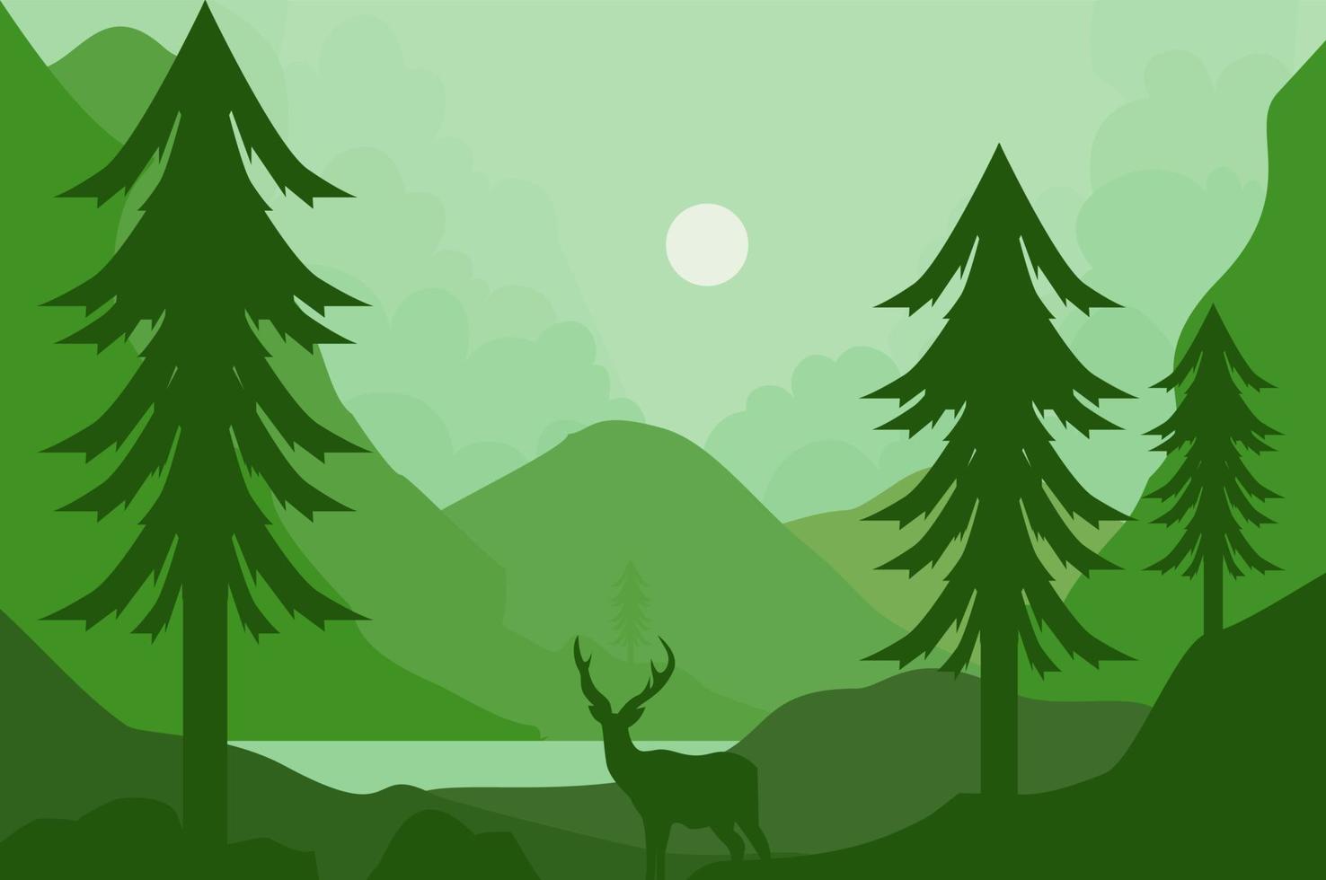 verde panorama com uma veado dentro a floresta.vetor ilustração vetor
