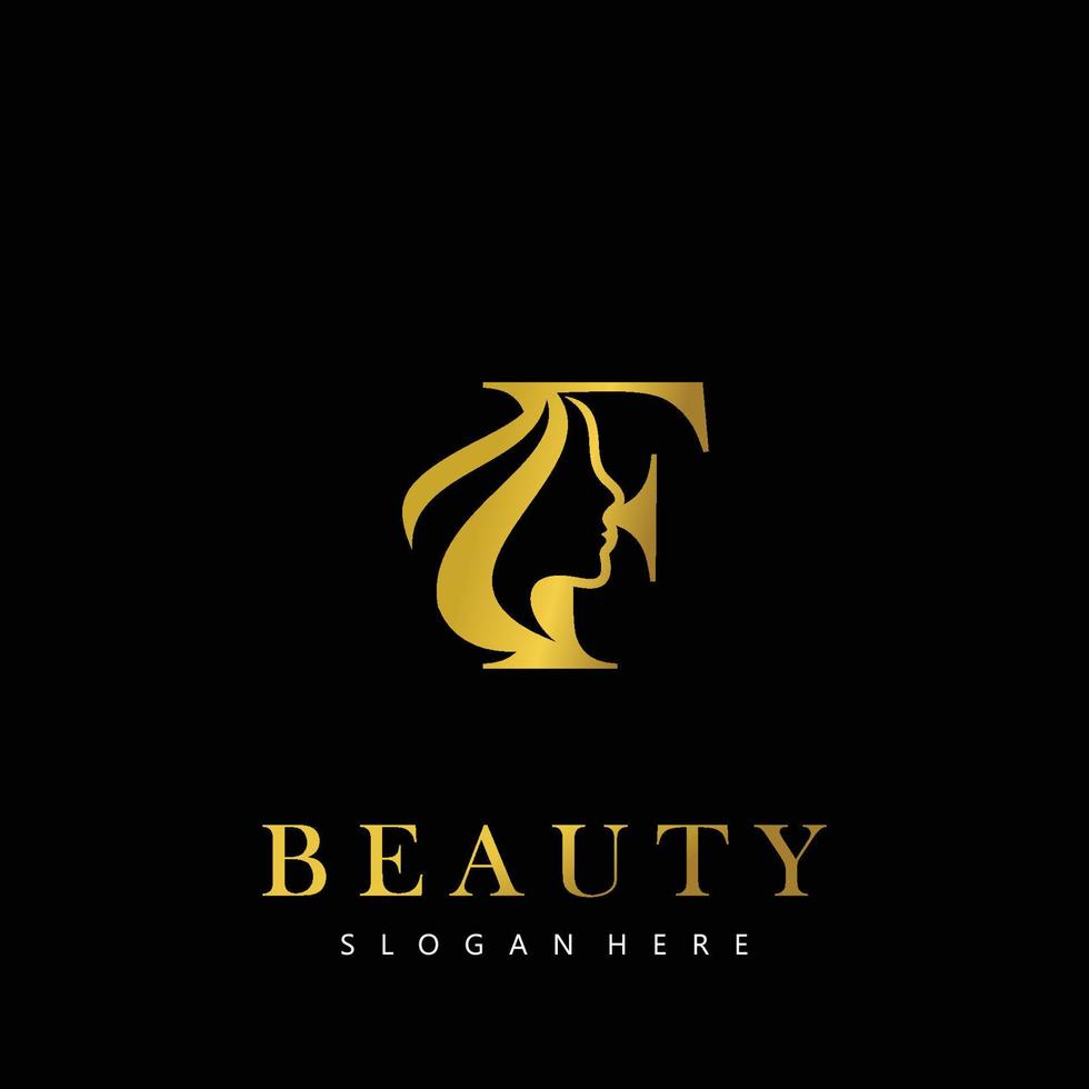 carta f elegância luxo beleza ouro cor mulheres moda logotipo vetor