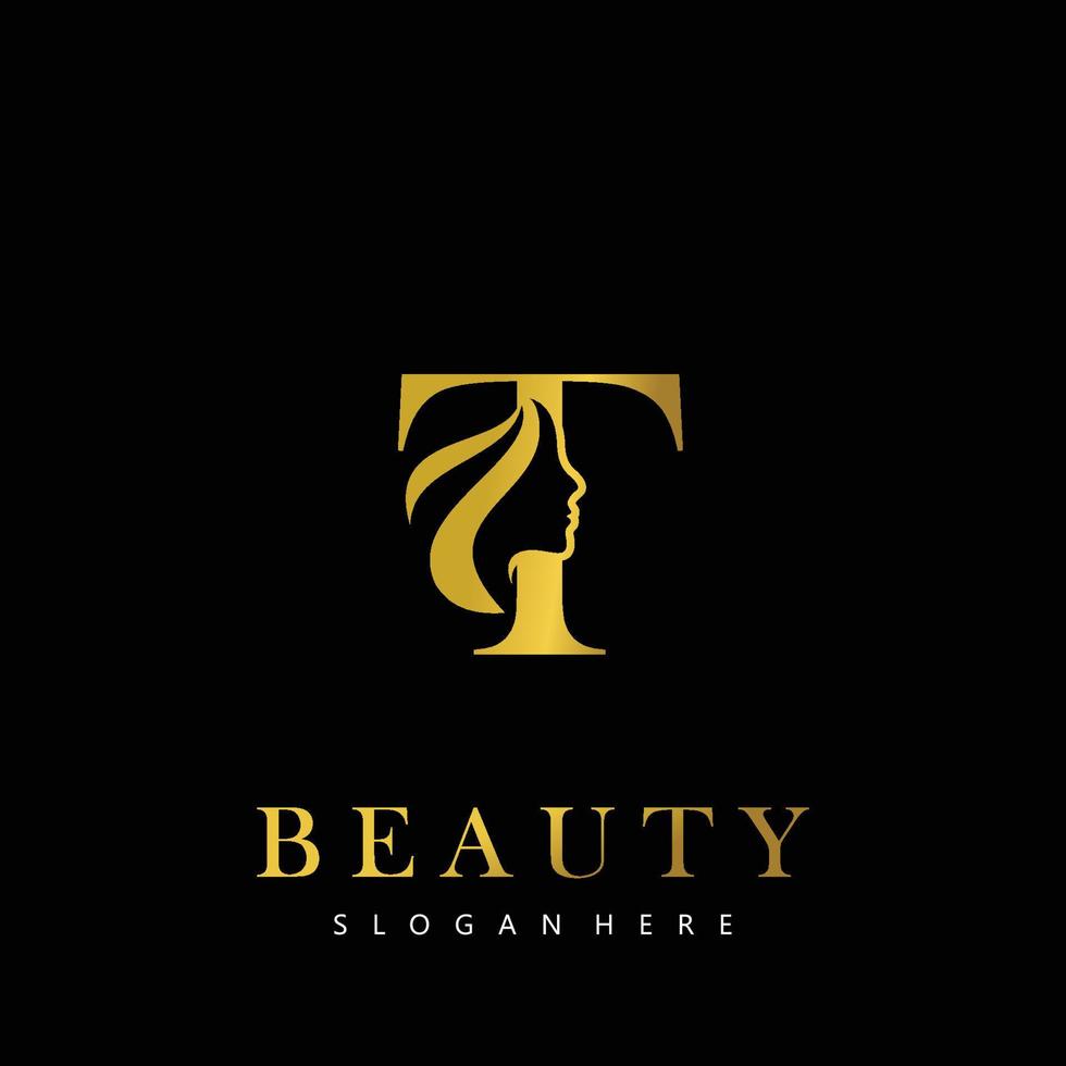 carta t elegância luxo beleza ouro cor mulheres moda logotipo vetor