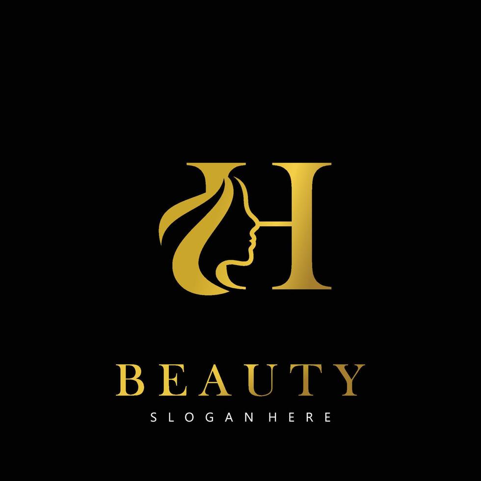 carta h elegância luxo beleza ouro cor mulheres moda logotipo vetor