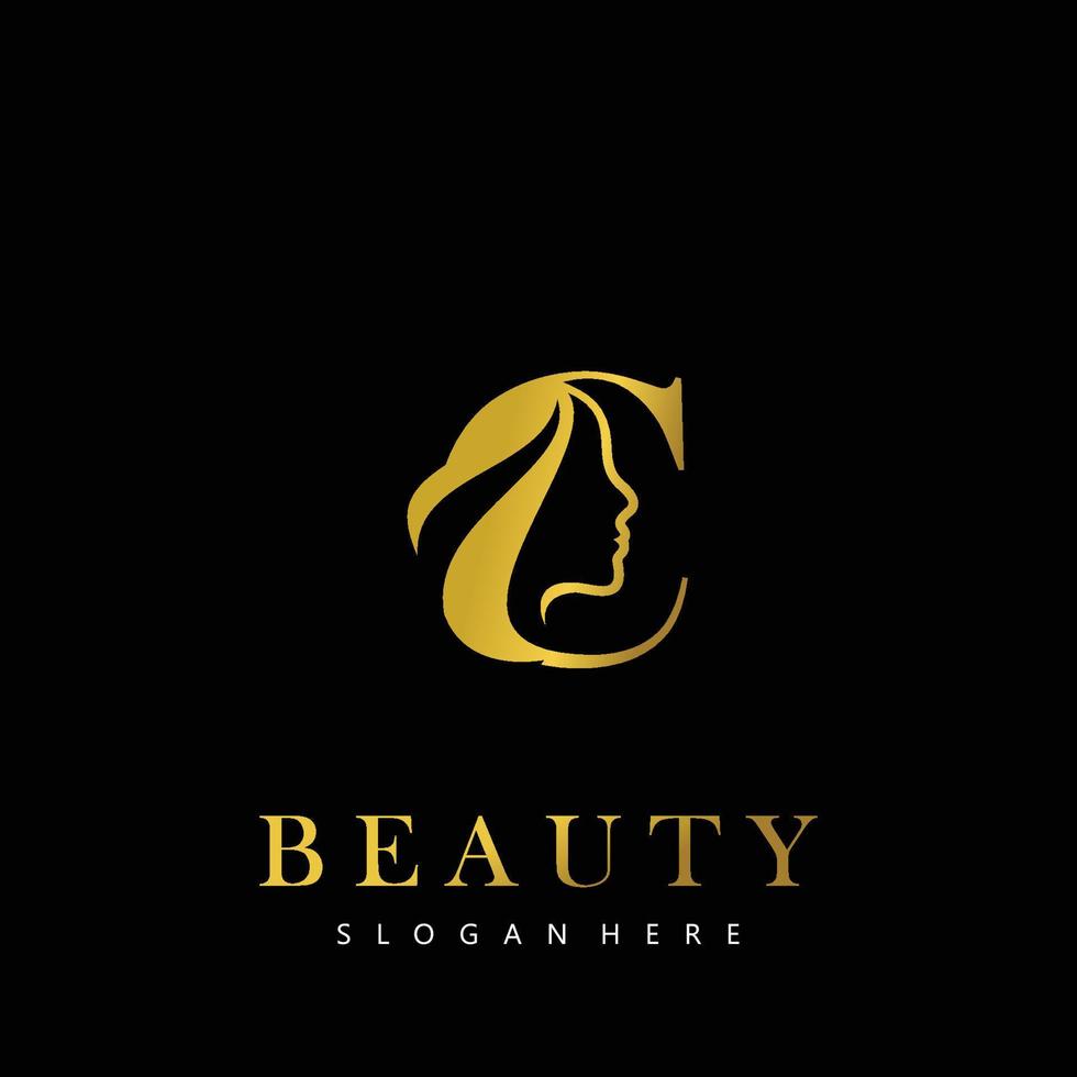 carta c elegância luxo beleza ouro cor mulheres moda logotipo vetor