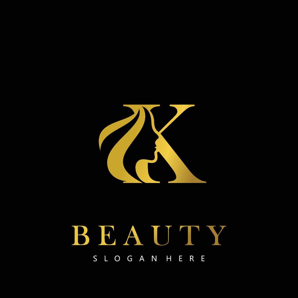 carta k elegância luxo beleza ouro cor mulheres moda logotipo vetor