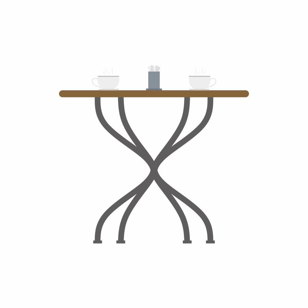 mesa de centro com duas xícaras de café, design de loja de alimentos isolado no fundo branco. sala de estar, cozinha em casa ou restaurante com interior moderno. ilustração vetorial plana dos desenhos animados vetor