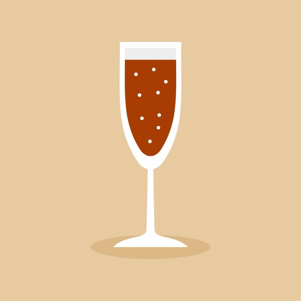 ícone plana um copo de bebidas alcoólicas. taças estreitas de taças de champanhe cheias de vinho, conhaque, conhaque ou uísque. conceito de amantes de cerveja de álcool. ilustração vetorial mínima simples vetor