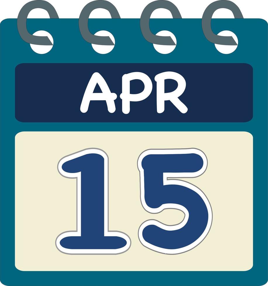 plano ícone calendário 15 do abril data, dia e mês. vetor ilustração . azul cerceta verde cor bandeira. 15 abril 15º do abril