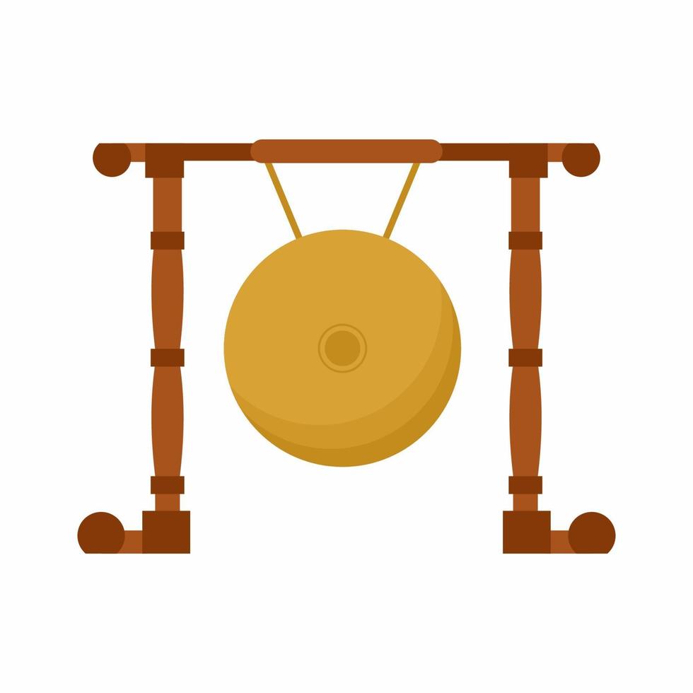 ícone plana de vetor de gong. instrumento de gamelão de metalofones indonésio tradicional denominado gong ou kempul. é um instrumento de percussão musical do leste e sudeste asiático. conceito de instrumento javanês