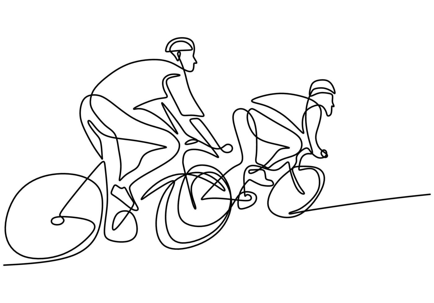 um desenho de linha contínua da corrida de piloto de bicicleta jovem enérgico na pista de ciclismo. conceito de ciclista de corrida. desenho de desenho de mão para o estilo minimalista de banner de torneio de ciclismo. ilustração vetorial vetor