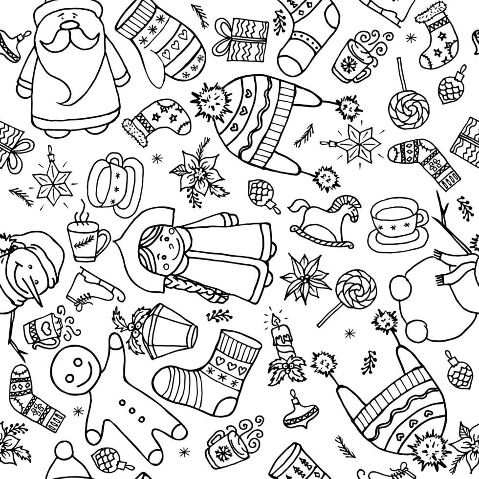 doodle padrão sem emenda de desenhos bonitos de Natal. ilustração vetorial para capa, cartão, têxtil e design de interiores, papel de embrulho para o ano novo. vetor