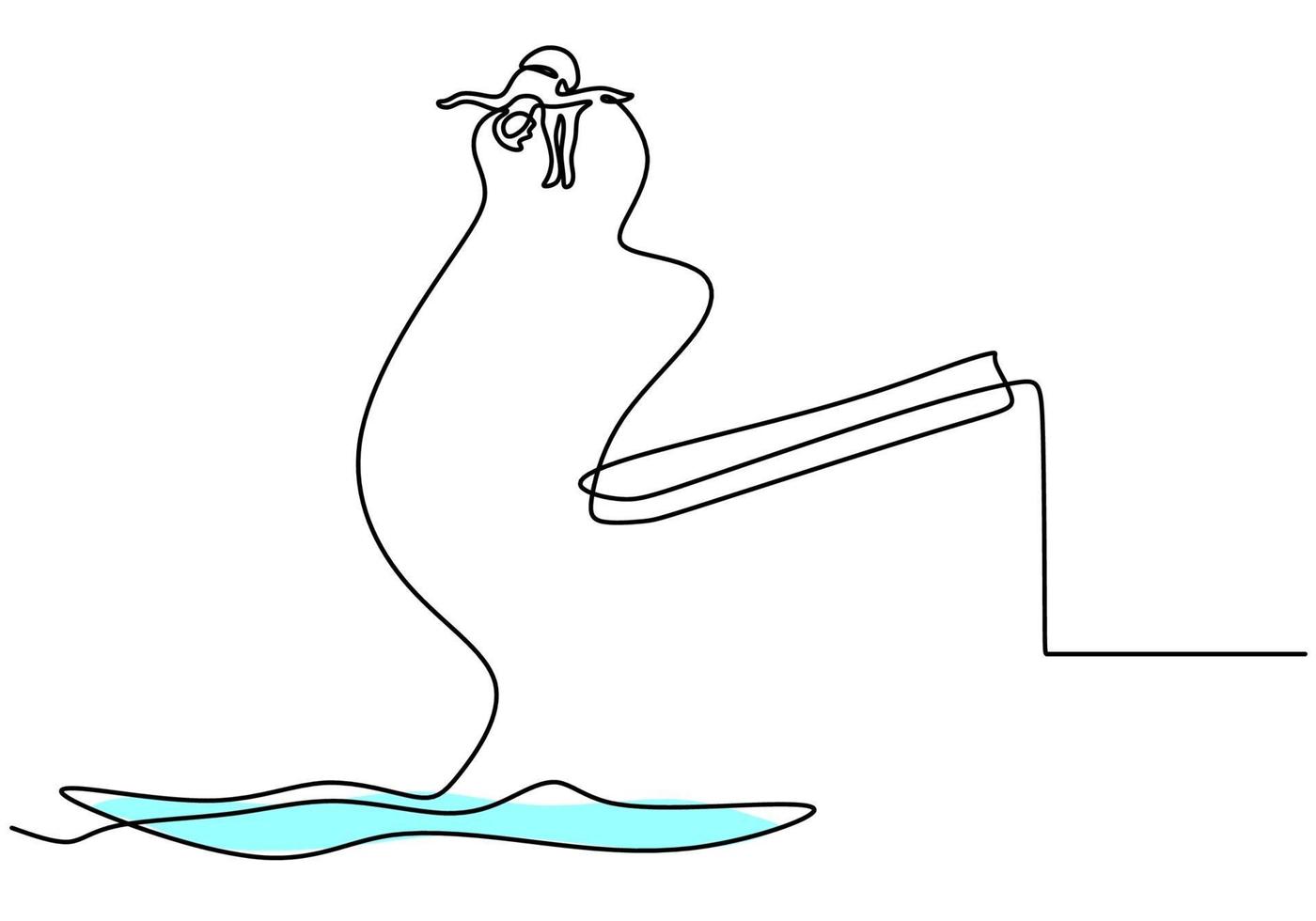 uma linha contínua desenhando um jovem esportivo pulando do trampolim e dando cambalhotas na piscina conceito de evento de competição de esporte aquático. ilustração vetorial de estilo de vida saudável vetor