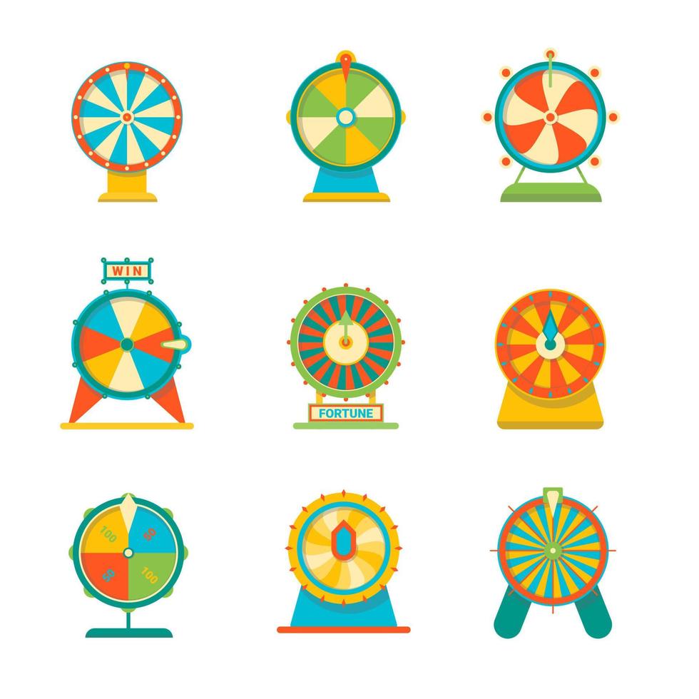 desenho animado cor diferente roleta roda fortuna ícones definir. vetor