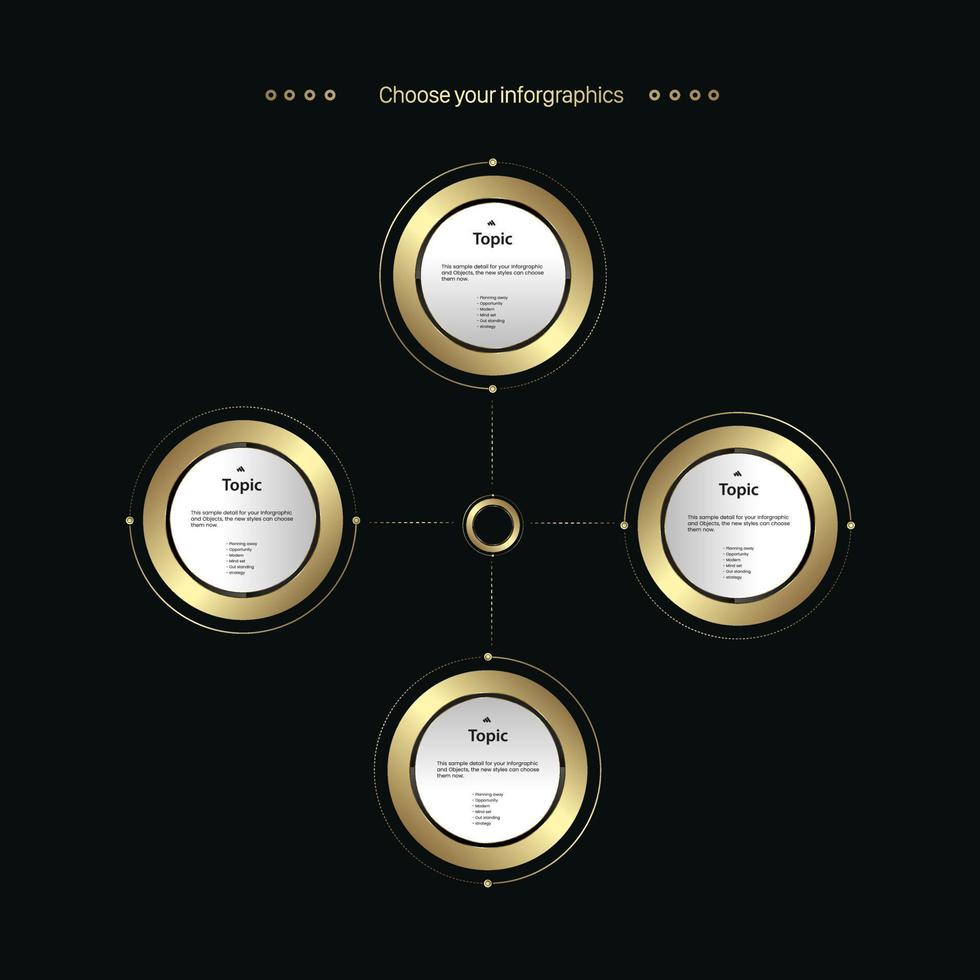 grupos do luxo círculo multiuso infográfico modelo, uma ouro elemento opção com texto detalhes e Prêmio botões vetor