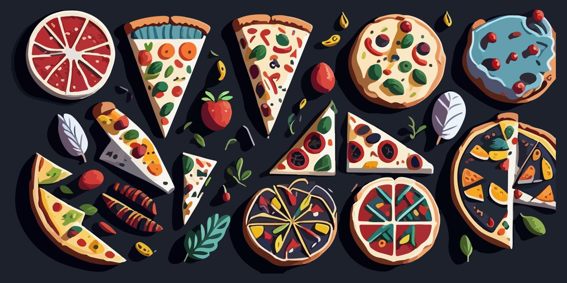 italiano estilo pizza com salame e azeitonas, plano vetor gráfico Projeto