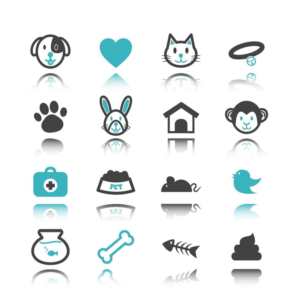 ícones de animais de estimação com reflexo vetor