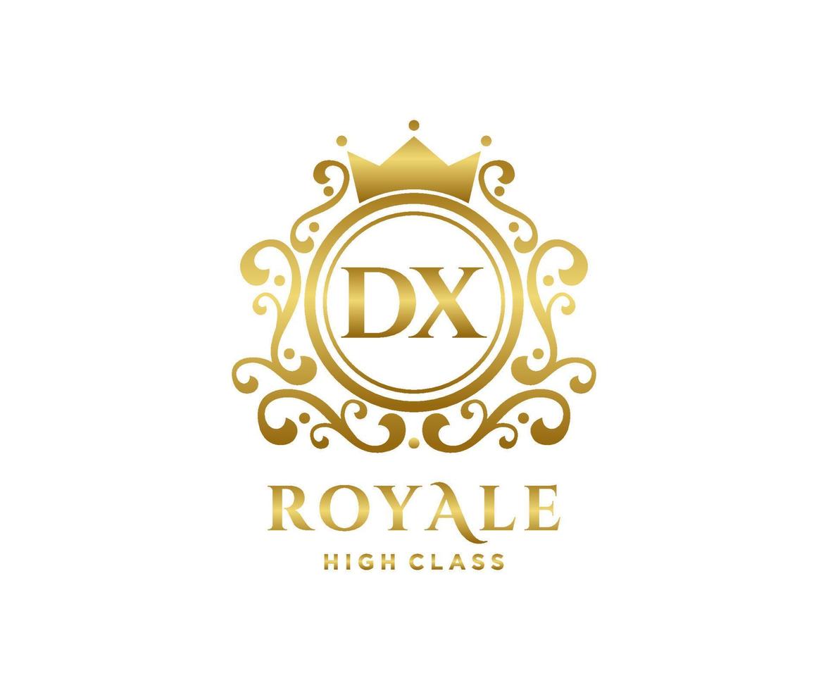 dourado carta dx modelo logotipo luxo ouro carta com coroa. monograma alfabeto . lindo real iniciais carta. vetor