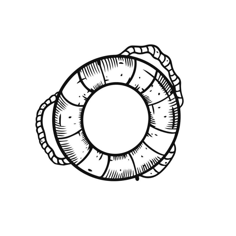 bóia salva-vidas mão desenhado Preto cor esboço vetor ilustração.