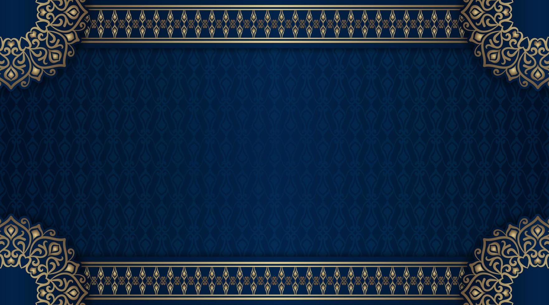 fundo de mandala de luxo, azul e dourado, vetor de design