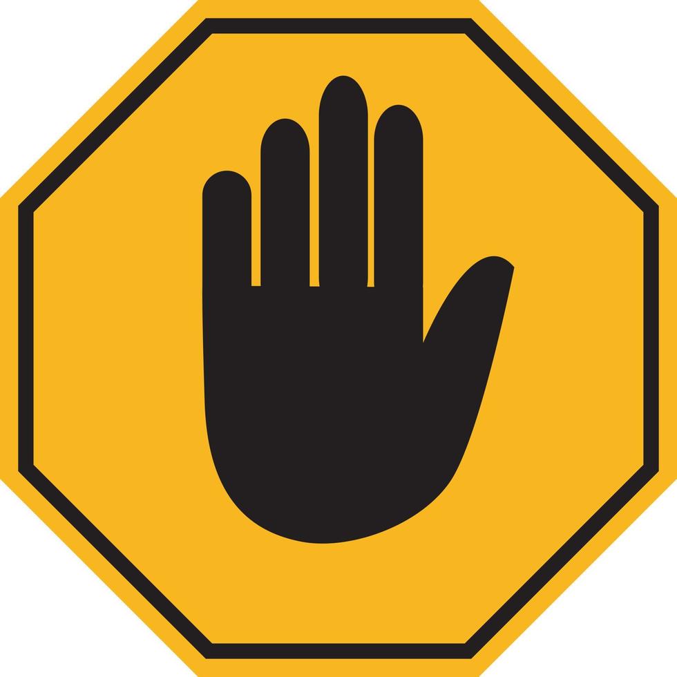 simples amarelo estrada Pare placa com grande mão símbolo ou ícone vetor ilustração