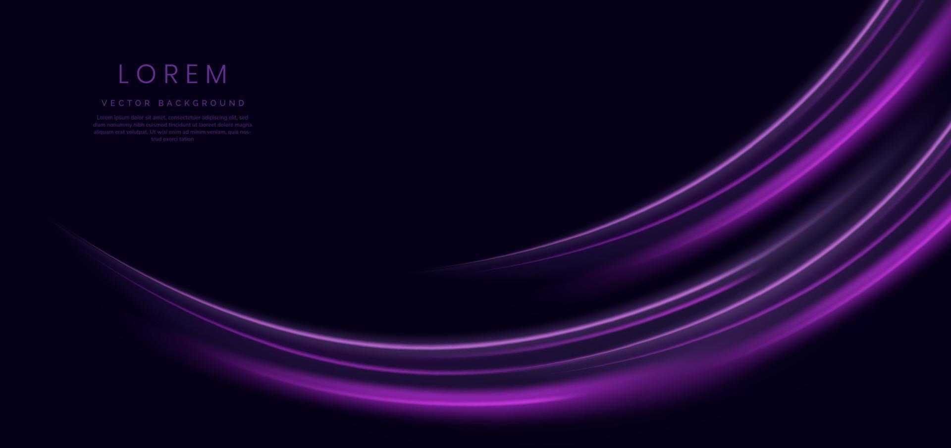 abstrato futurítico néon luz curvado roxa em Sombrio roxa fundo. vetor