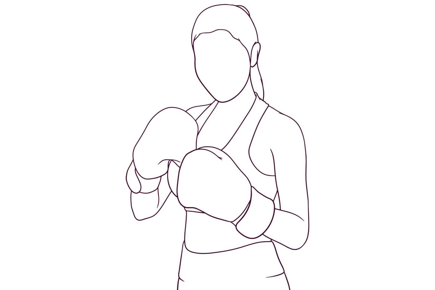 Atlético mulher vestindo boxe luvas mão desenhado vetor ilustração