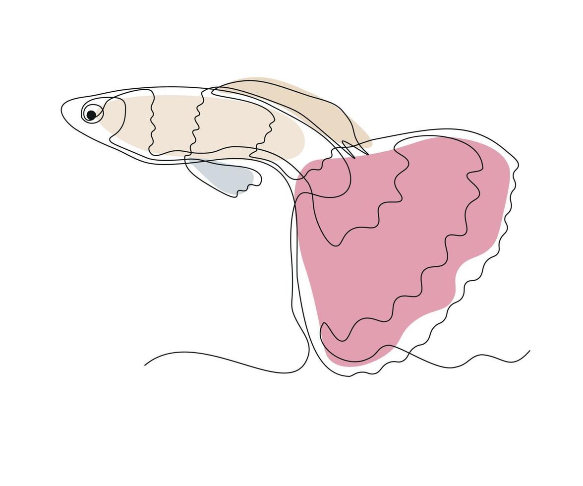 abstrato peixinho dourado, aquário peixe guppy contínuo 1 linha desenhando vetor