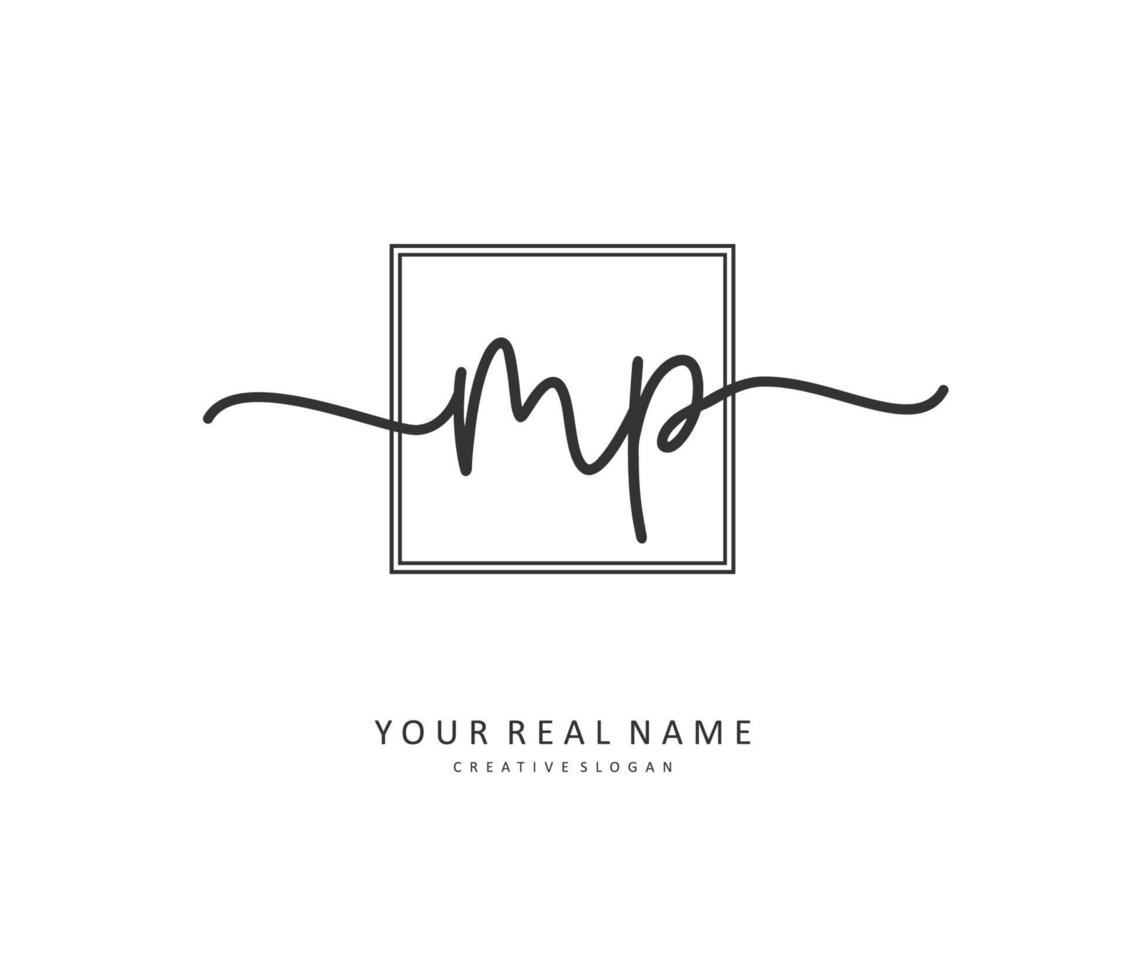 mp inicial carta caligrafia e assinatura logotipo. uma conceito caligrafia inicial logotipo com modelo elemento. vetor