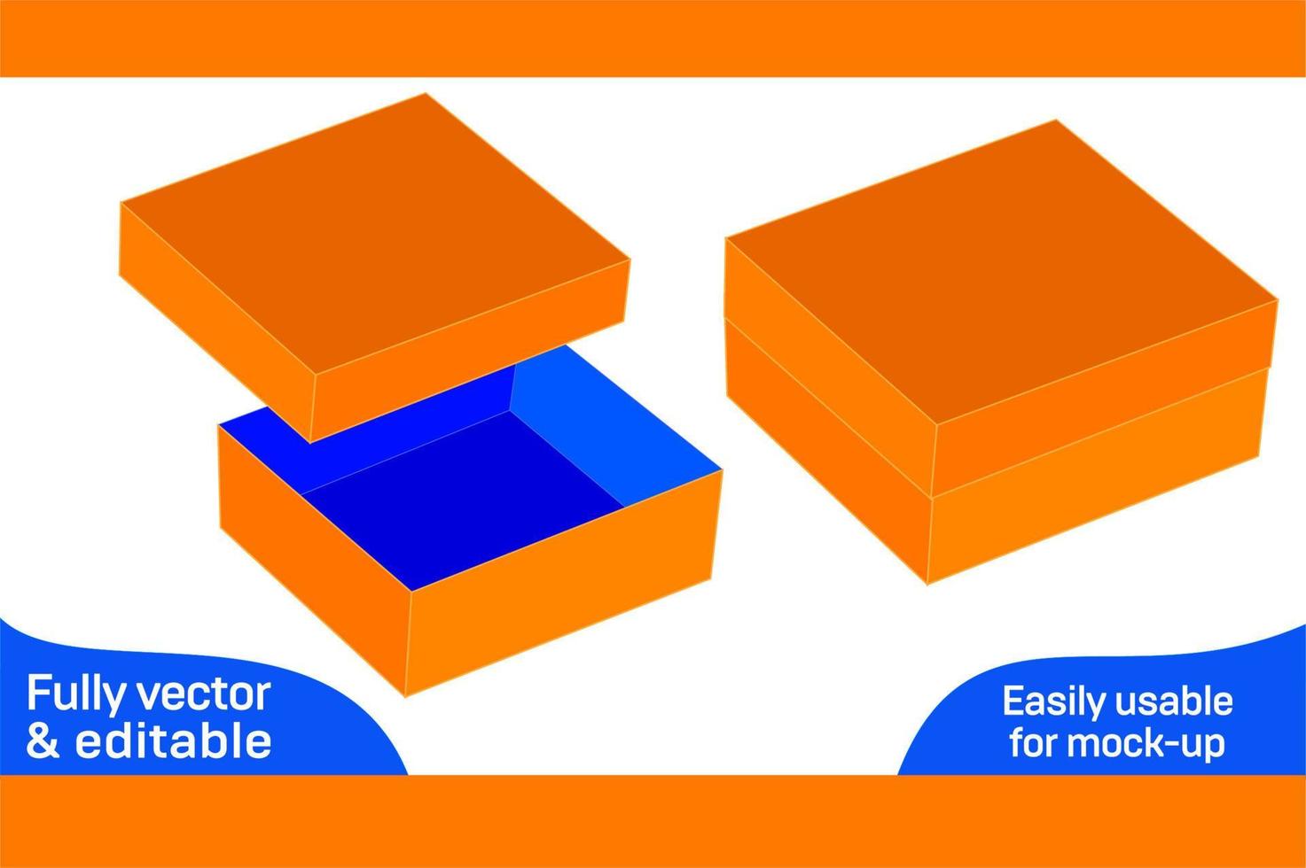 cartão caixa com tampa dieline modelo e 3d vetor Arquivo 3d caixa