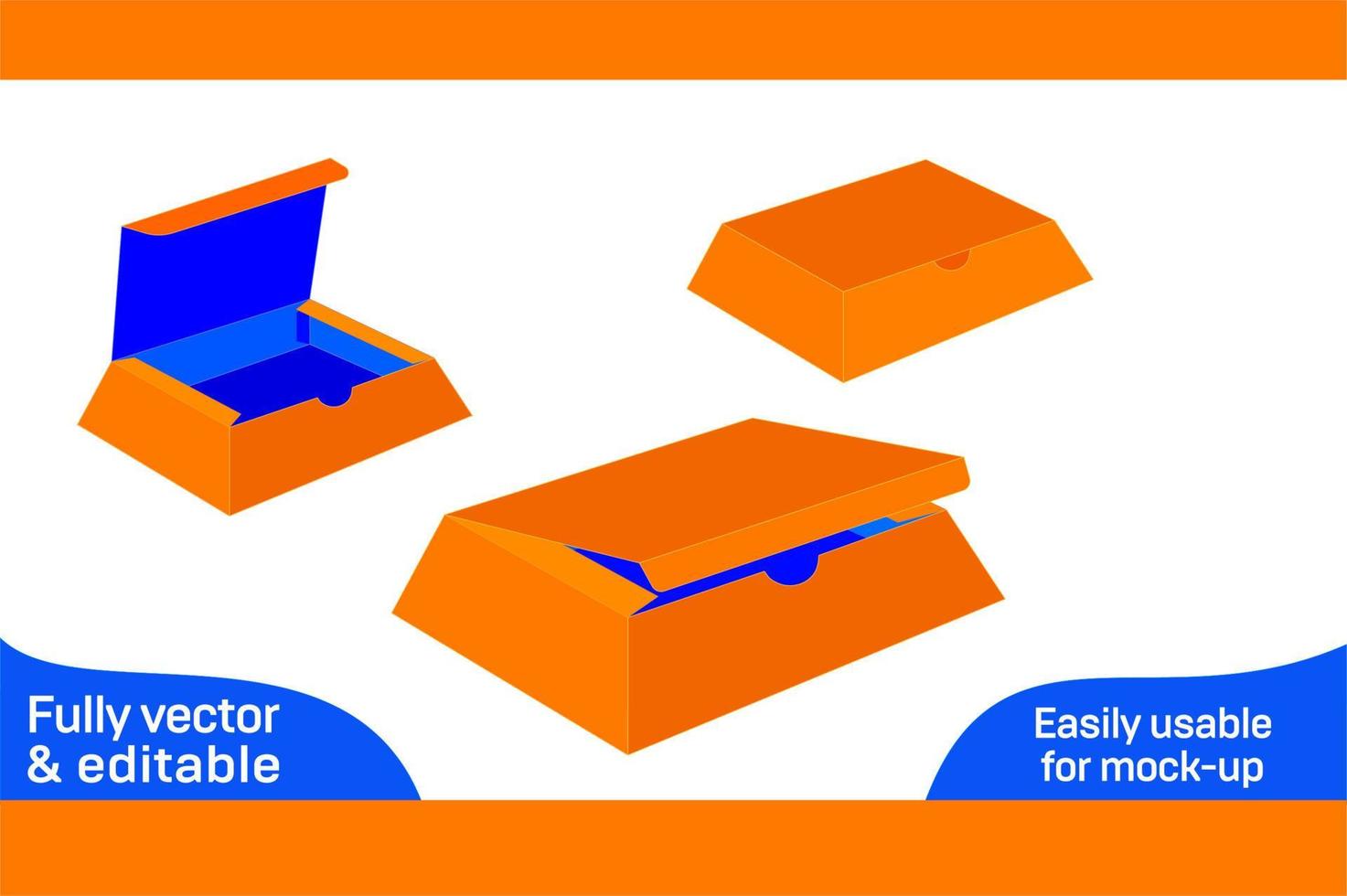 ondulado pirâmide base Comida caixa dieline modelo e 3d vetor Arquivo 3d caixa