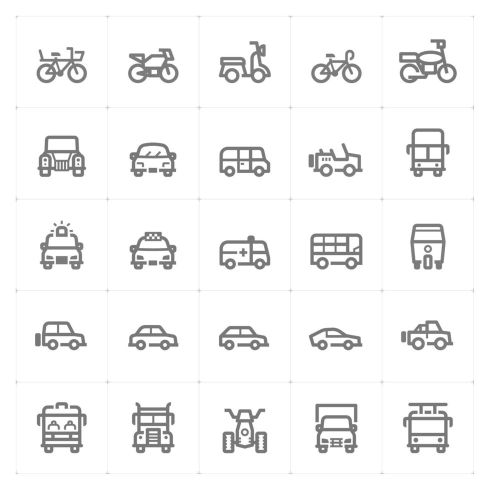 ícones de linha de veículo e transporte. ilustração vetorial no fundo branco. vetor