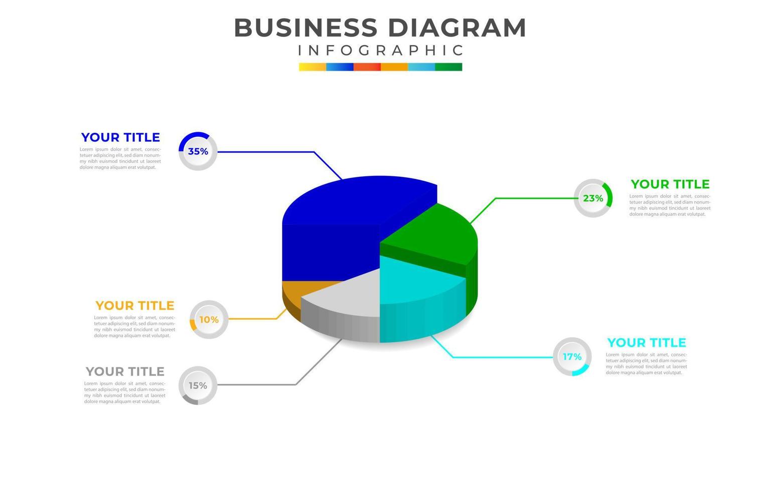 5 passos moderno 3d torta gráfico diagrama, apresentação vetor infográfico. infográfico modelo para o negócio