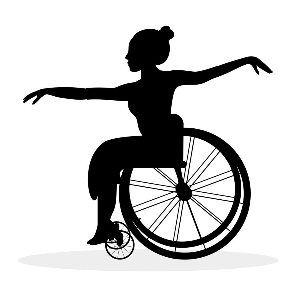silhueta do uma menina em uma cadeira de rodas. inclusivo dança. internacional dança dia. vetor