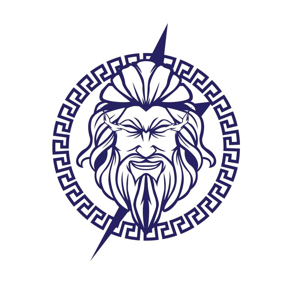 uma grego Deus do Zeus logotipo com grandes barba e cabelo branco fundo vetor